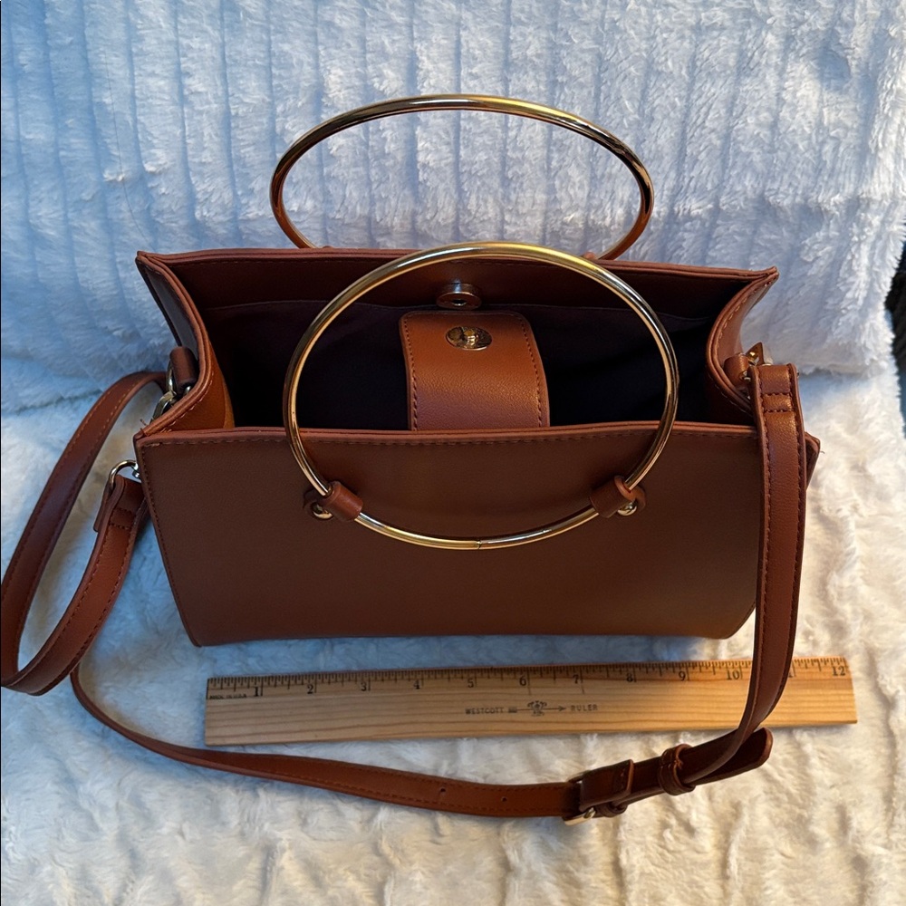 Brown Faux Leather O-Ring Satchel - Picture 3 of 6